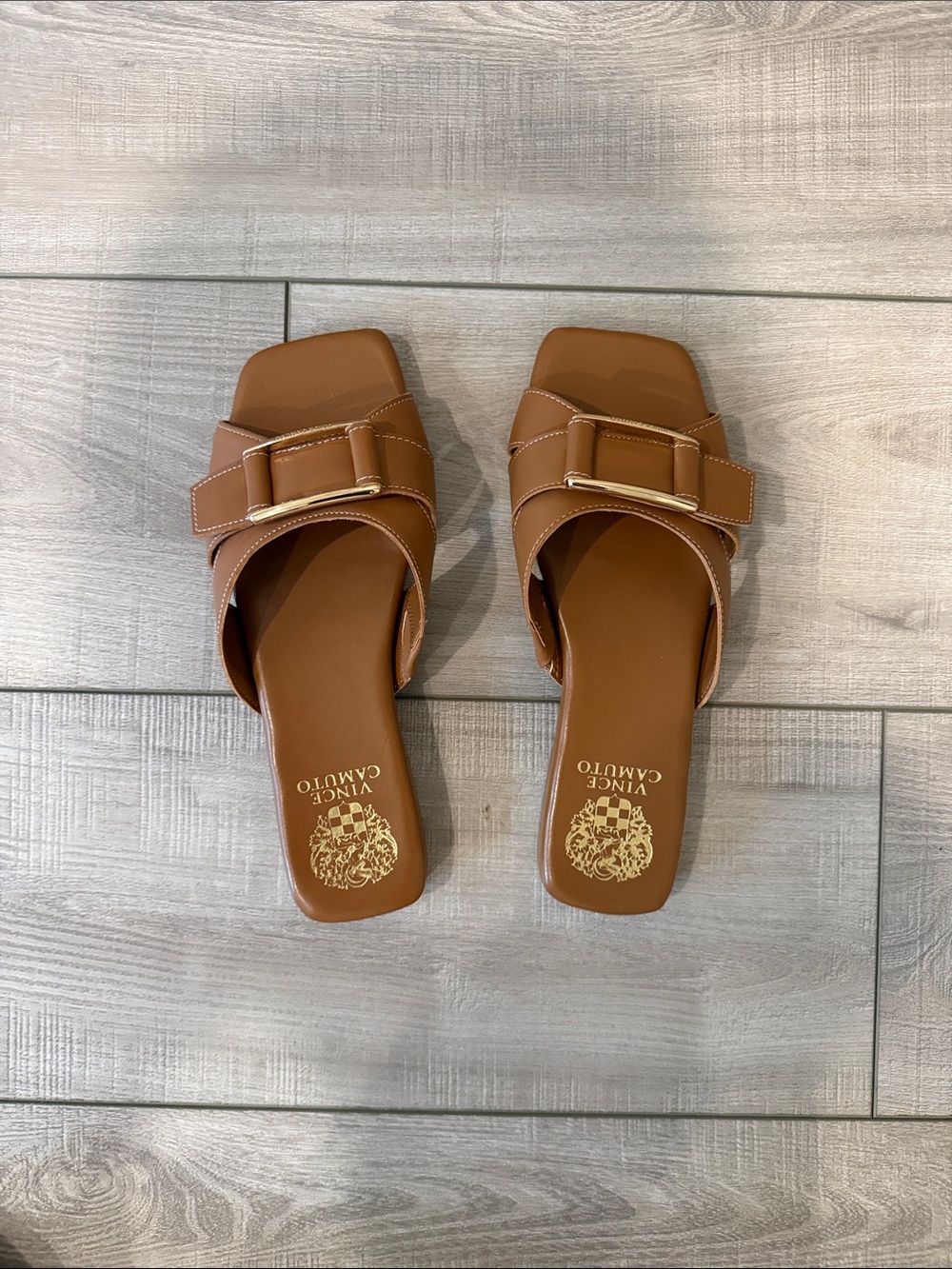 Vince Camuto Cognac Buckle Slide Mules